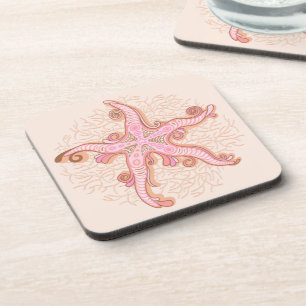 Porta-copo Estrelas-do-mar e Coral Padrão Pastel Rosa