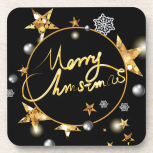 Porta-copo Estrelas Douradas de Metálica Negra  de luxo Xmas