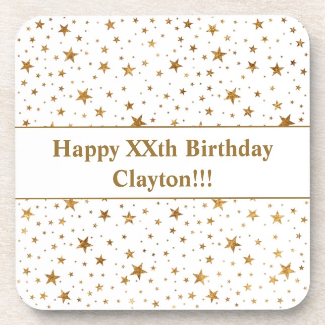 Porta-copo Estrelas Douradas Personalizadas com Festa de aniv (Frente)