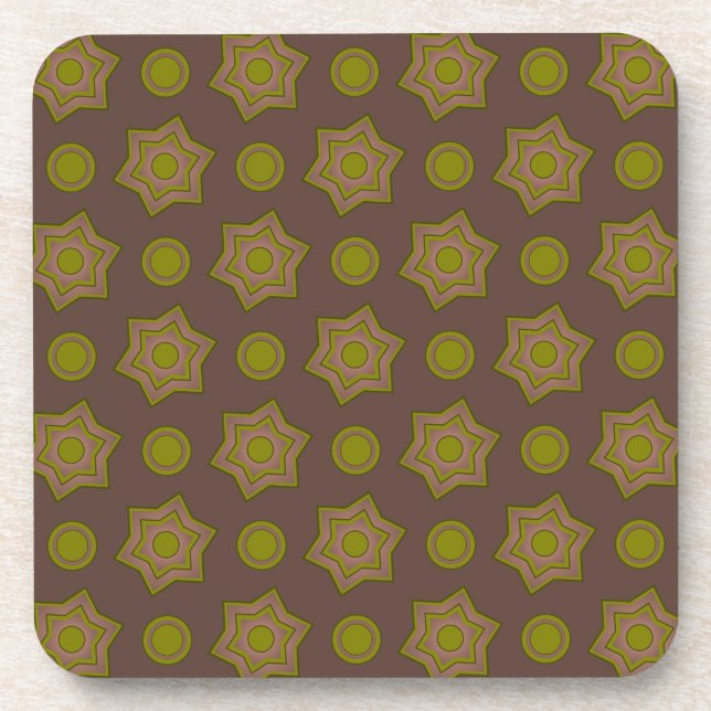 Porta-copo Estrelas e círculos em castanho e verde (Frente)