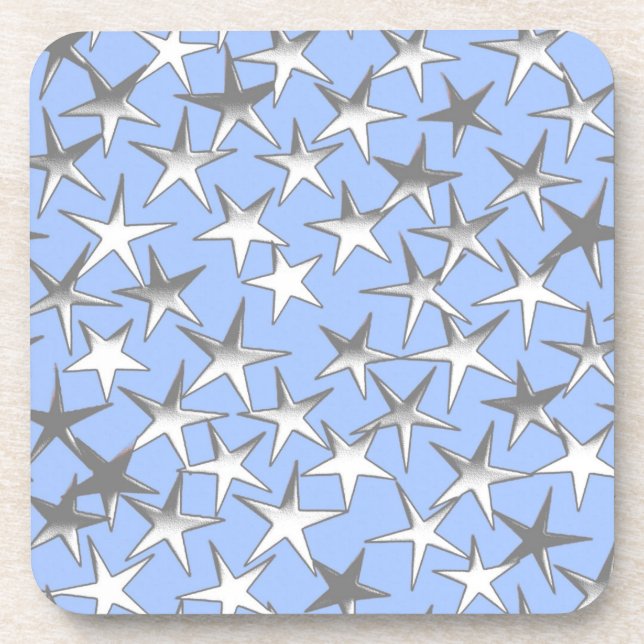 Porta-copo Estrelas prateadas, em azul pálido (Frente)