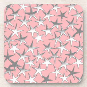 Porta-copo Estrelas prateadas, em rosa-casca