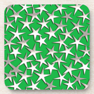 Porta-copo Estrelas prateadas em verde esmeralda