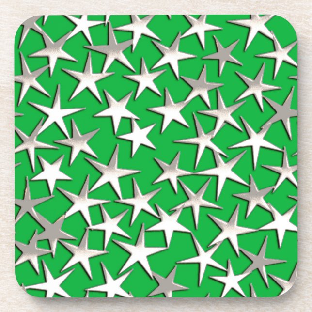 Porta-copo Estrelas prateadas em verde esmeralda (Frente)