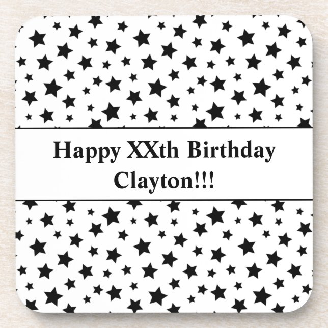 Porta-copo Estrelas Pretas Personalizadas com Festa de aniver (Frente)