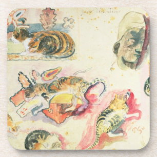 Porta-copo Estudo de Paul Gauguin   dos gatos e de uma cabeç