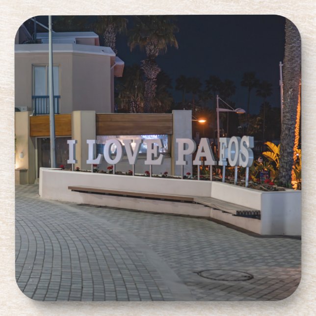 Porta-copo Eu amo o sinal de Pafos à noite (Frente)