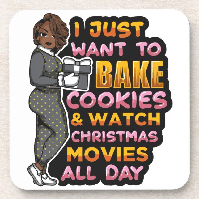 Porta-copo Eu só quero assar biscoitos e assistir ao filme de (Frente)