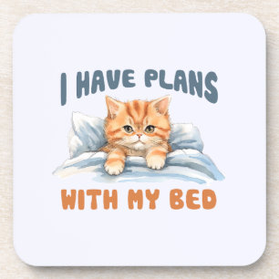 Porta-copo Eu tenho planos com minha cama - Gato Laranja Louc