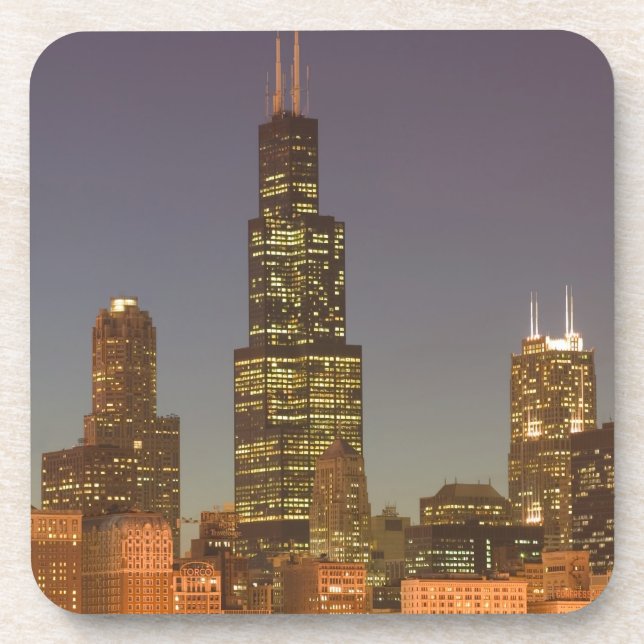 Porta-copo EUA, Illinois, Chicago: Skyline City / Noite (Frente)