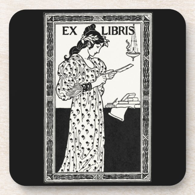 Porta-copo Ex-libris art nouveau (Frente)