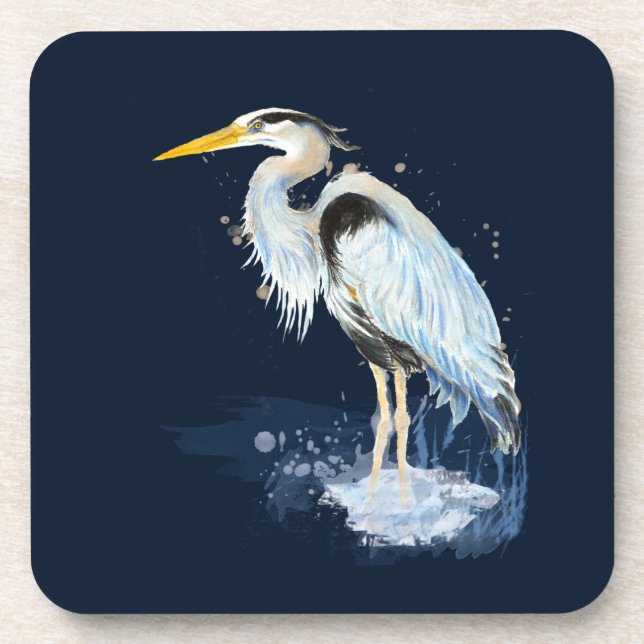 Porta-copo Excelente de aquarela original Blue Heron Bird Per (Frente)