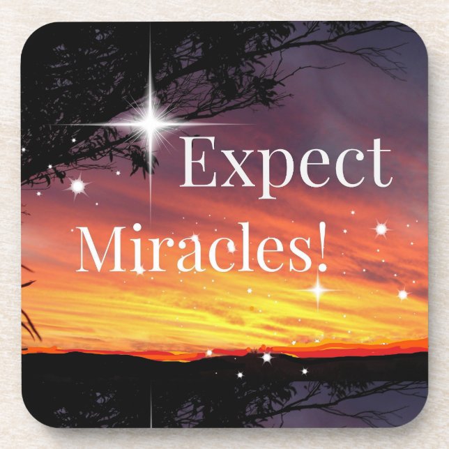 Porta-copo Expect Miracles Sparkle Sunset Inspirational Quote (Frente)