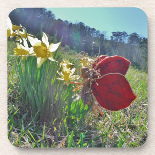 Porta-copo fadas de asa vermelha e narcisos