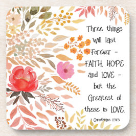 Porta-copo "Faith Hope Love" Laranja Dourada Aquarela Floral