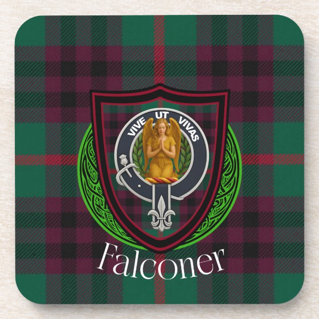 Porta-copo Falconer Scottish Clan Tartan & Crest (Frente)
