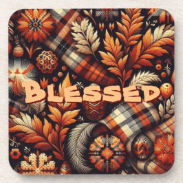 Porta-copo Fall Autumn Plaid Leaves Orange Personalized