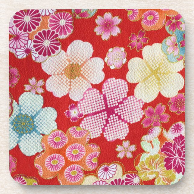 Porta-copo Falln Crimson Floral Chirimen (Frente)
