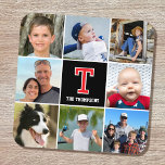 Porta-copo Família de Colagem de Fotografias Vermelha Monogra<br><div class="desc">Celebre sua família e pessoas amadas com uma colagem de fotos especialmente curada! Esta design de porta copos de plástico duro na moda mostra oito das suas fotografias favoritas, um monograma com letra solteiro e texto personalizado. Perfeito para o nome de um indivíduo ou sobrenome de uma família. Um modelo...</div>