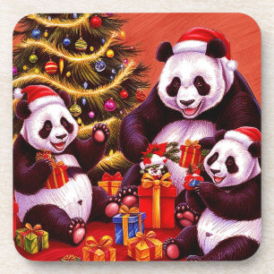 Porta-copo Família De Pandas Abrindo Presentes De Natal