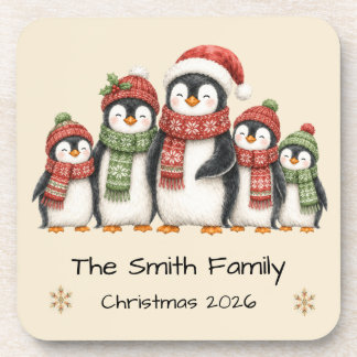 Porta-copo Família de Pinguins de Natal Personalizada