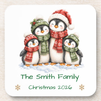 Porta-copo Família de Pinguins Fofa de 4 Natal Personalizado