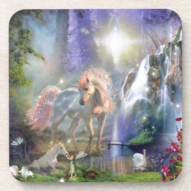 Porta-copo Fantasia Mãe Unicórnio e Bebê em um Jardim de Fada (Frente)