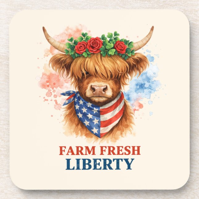 Porta-copo Farm Fresh Liberty Highland Cow Patriotic USA Art (Frente)