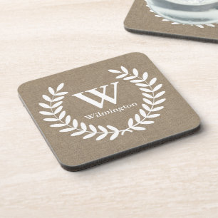 Porta-copo Farmhouse Laurels Faux Burlap