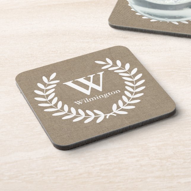 Porta-copo Farmhouse Laurels Faux Burlap (Left Side)