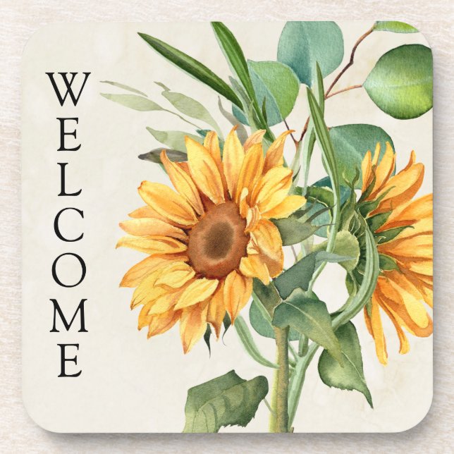 Porta-copo Farmhouse Sunflower Welcome (Frente)