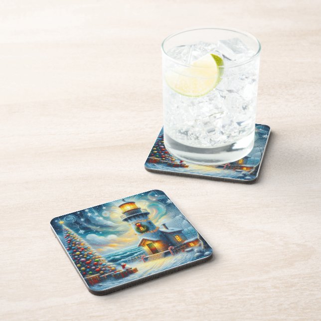 Porta-copo Farol de Árvore de Natal Azul Costeiro Náutico (Lado Direito)