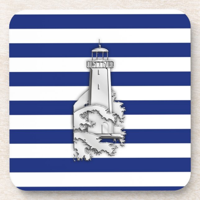Porta-copo Farol de Cromo em Stripes Náuticas (Frente)