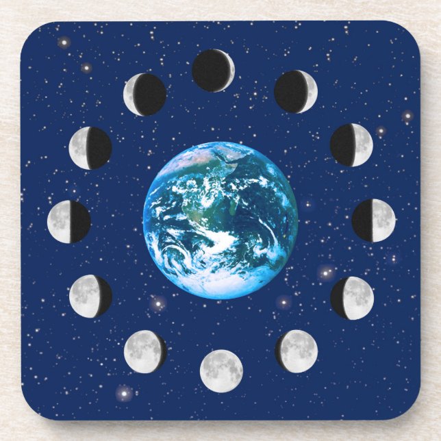 Porta-copo Fases da Terra e da Lua, num Fundo de Estrelas (Frente)