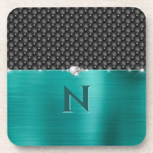 Porta-copo Faux Metal Glam Upholstere Monograma de Teal Faux