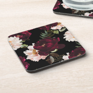 Porta-copo Favor de casamento floral rosa borgonha escuro e s