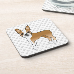 Porta-copo Fawn E White Boston Terrier Cão e patas de cartoo