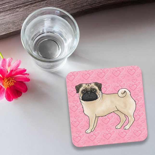 Porta-copo Fawn Pug Dog Cartoon Mops Pink Love Heart Pattern (Disclaimer: This image is a digital mockup thus items may not be in scale.)
