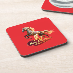 Porta-copo Feliz Ano Novo Lunar Cavalo Dourado Majestoso