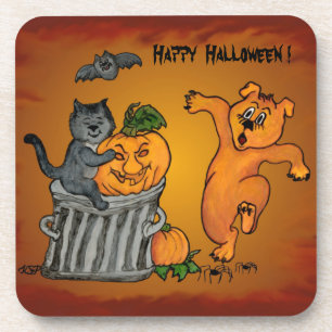 Porta-copo Feliz Dia das Bruxas com Cachorro de Gato e Aranha