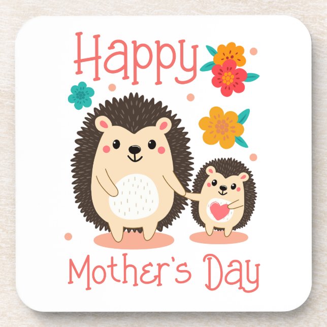 Porta-copo Feliz Dia de as mães Mãe E Bebê Hedgehog (Frente)