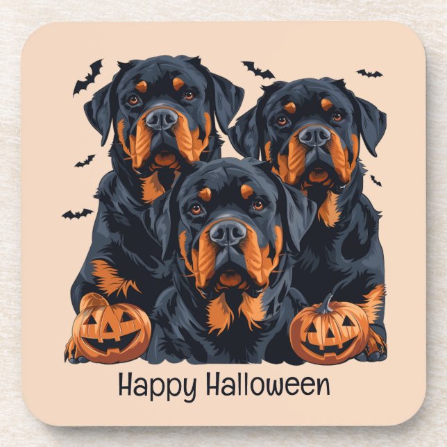 Porta-copo Feliz Halloween Rottweiler Cães Jack O Lanterna (Frente)