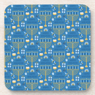 Porta-copo Feliz Hanukkah Estrela Judia Menorah Blue Chanukah