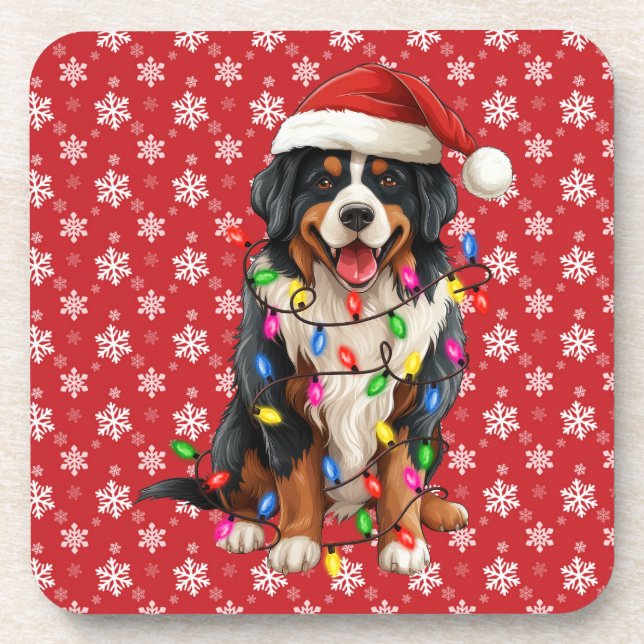 Porta-copo Feliz Natal Bernese Mountain Dog Santa Hat (Frente)