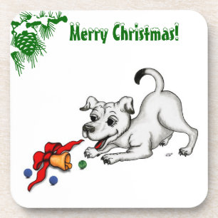 Porta-copo Feliz Natal! Cachorro com Bell e Ball