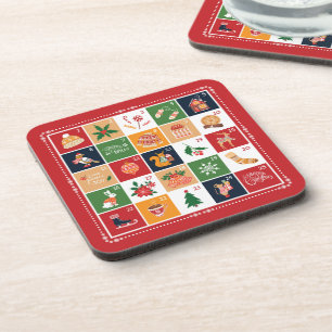 Porta-copo Feliz Natal Calendário Avançado Poinsettia Vermelh