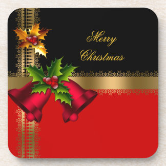 Porta-copo Feliz Natal Férias Vermelho Sininhos Preto Dourado
