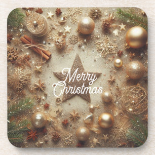 Porta-copo Feliz Natal Glitter Star Dourada