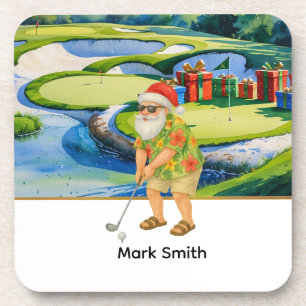 Porta-copo Feliz Natal Golfando com Papai Noel Golf