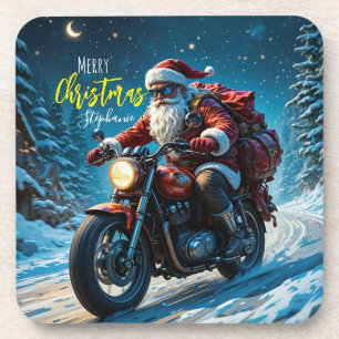 Porta-copo Feliz Natal Papai Noel de Moto
